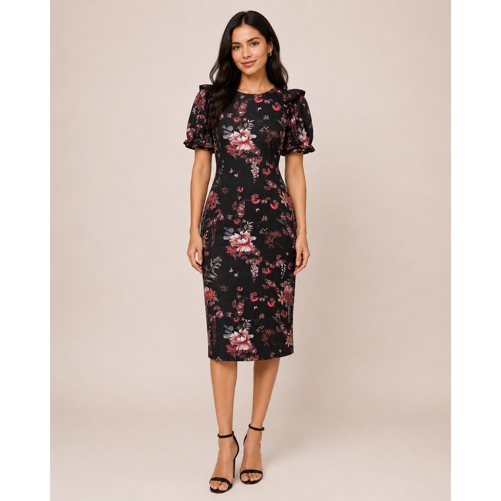 Antonio Melani NWT Tatum Dress Blackberry Ivory Floral Puff Sleeve Sheath Size 0
